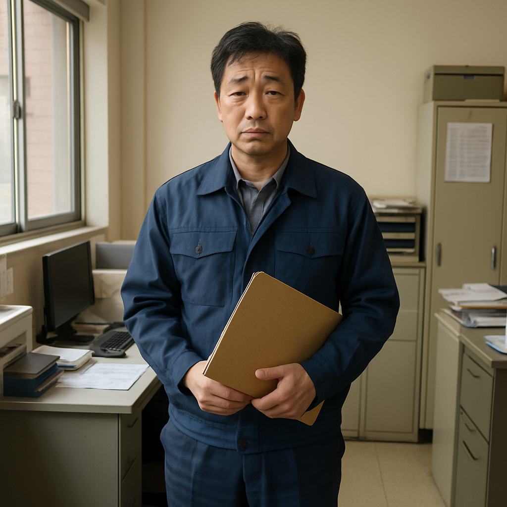 서류 폴더 든 근로자의 전신