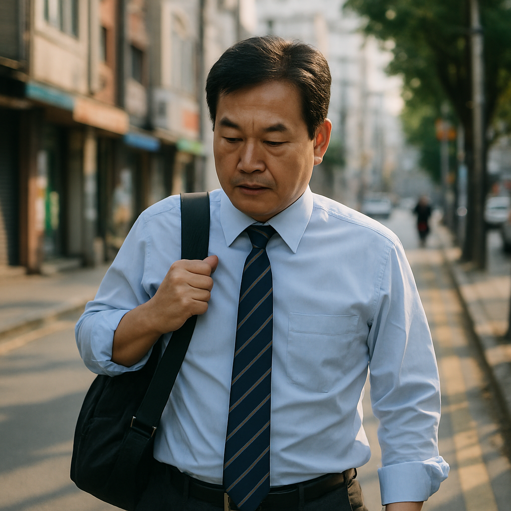 출근 길에 가방을 정리하는 근로자 모습