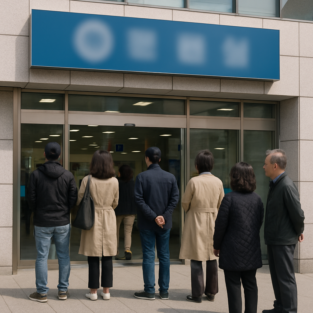 세무서 민원실 외부 전경과 방문자