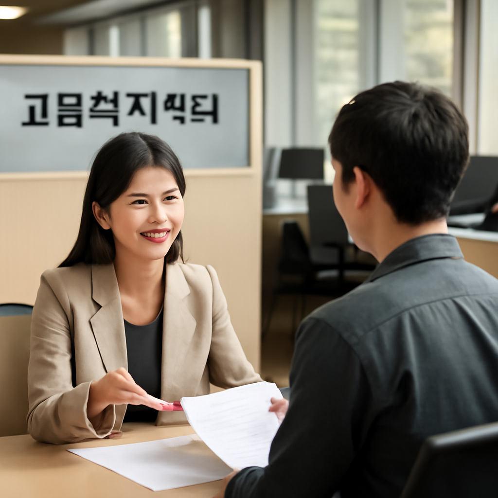고용센터 상담 중인 상담사와 구직자