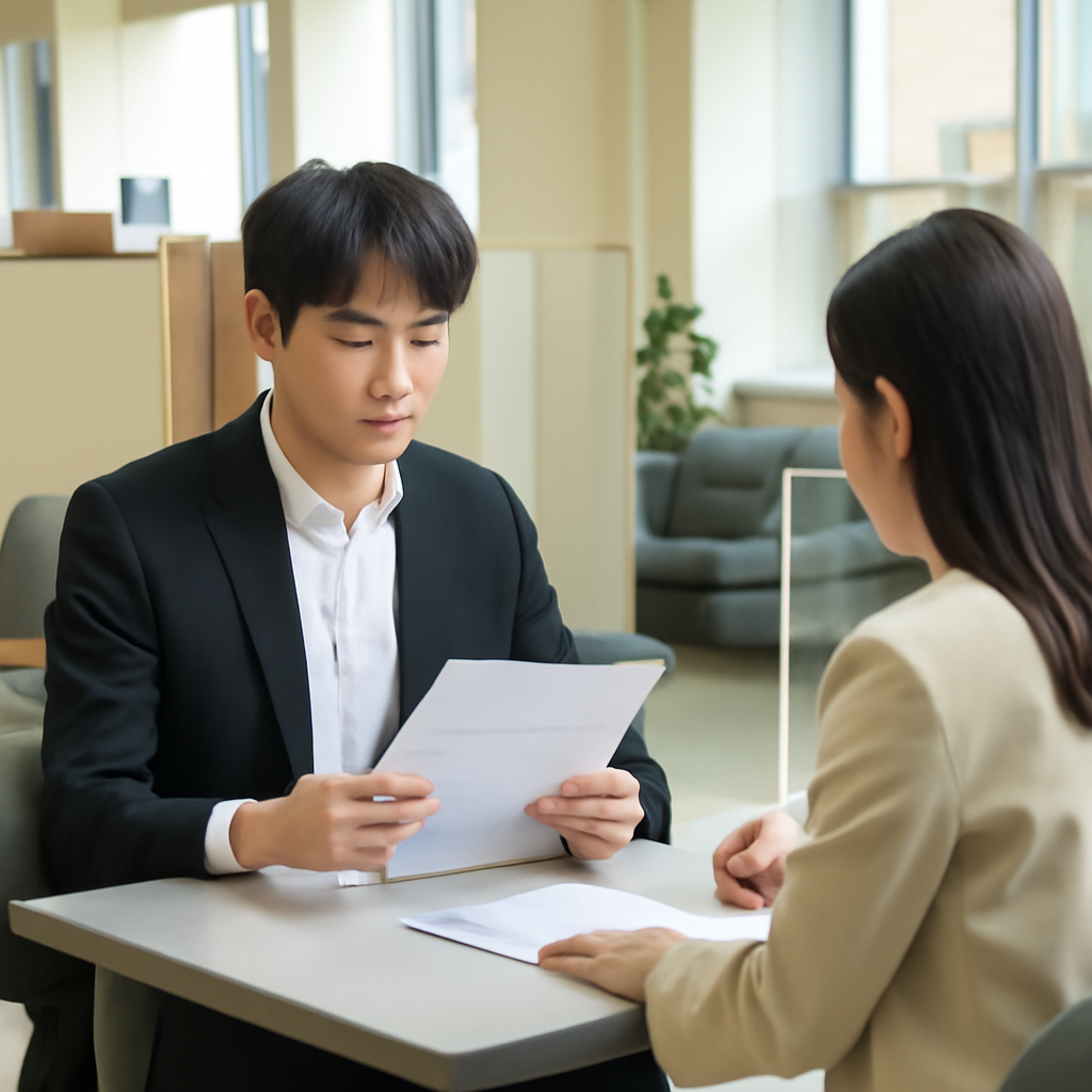 고용센터에서 상담받는 구직자