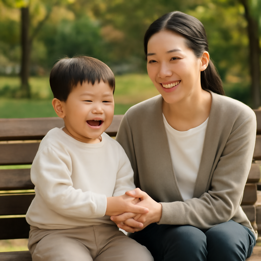 부모와 아동이 공원에서 손잡고 있는 모습