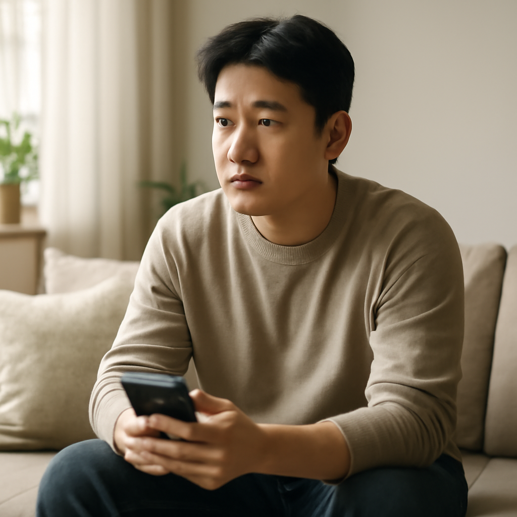 휴대폰으로 상담 대기하는 남성
