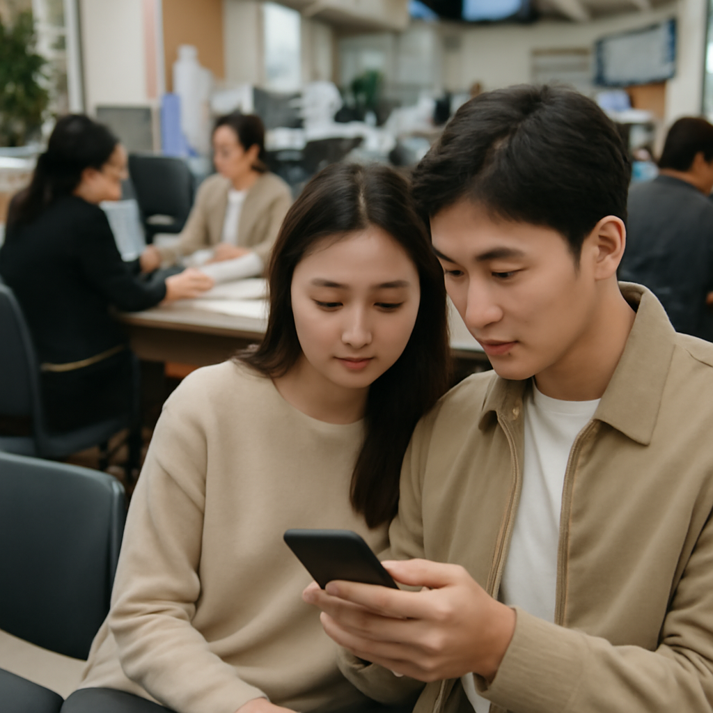 주민센터에서 신청 상태 확인하는 부모