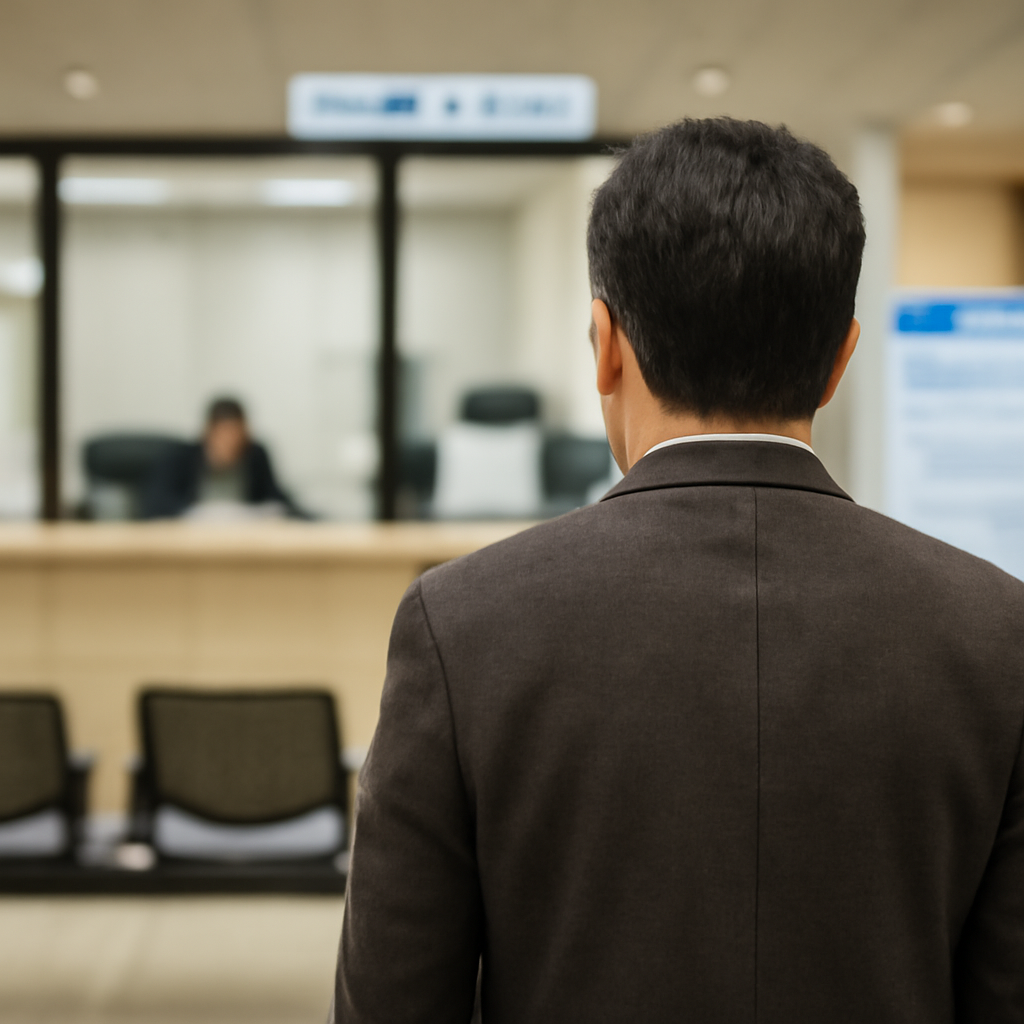 지방고용노동관서 접수창구를 바라보는 뒷모습
