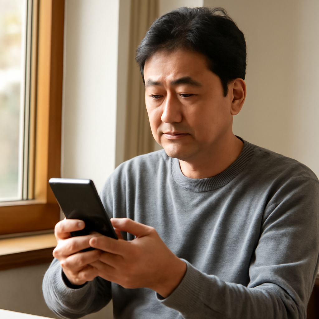 스마트폰으로 안내문 확인하는 사람