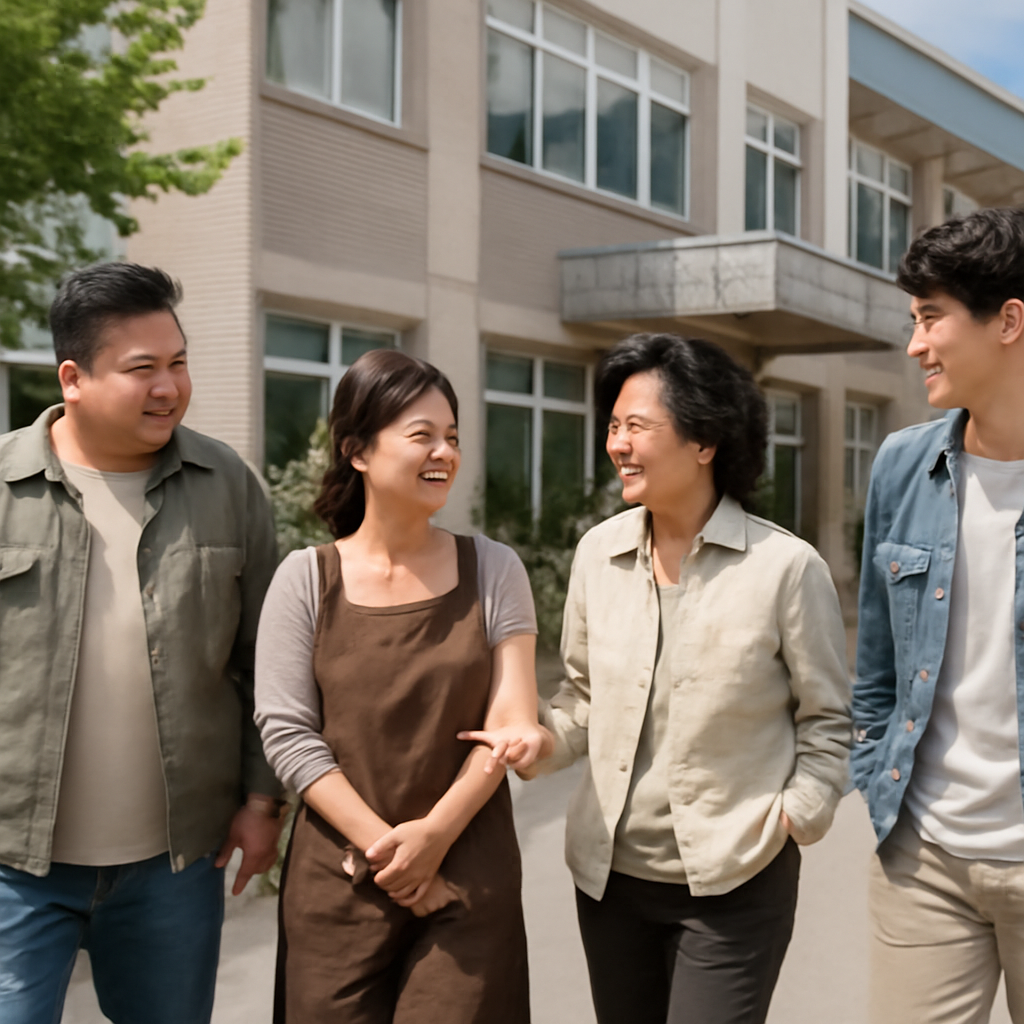 지역자활센터 앞에서 걷는 참여자들