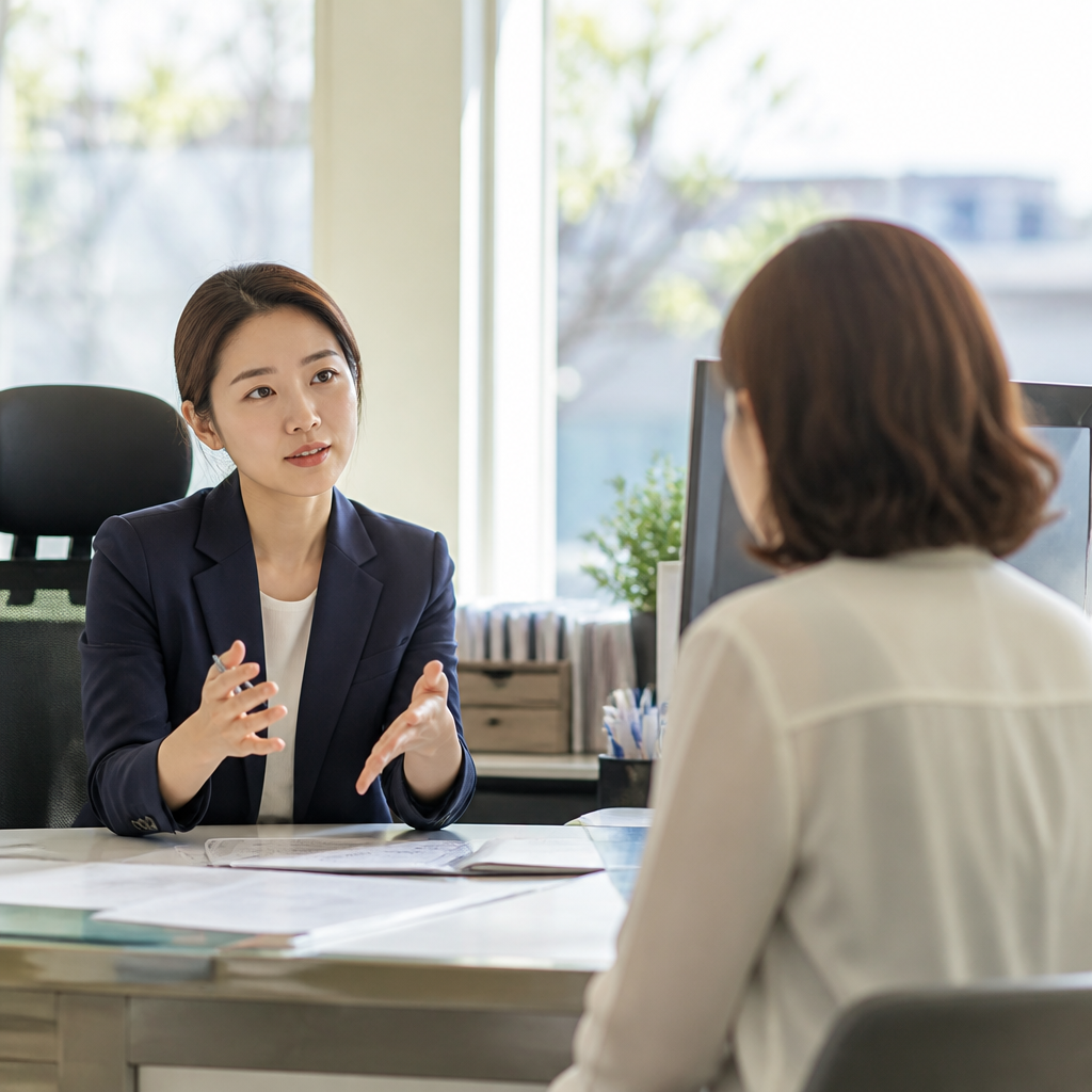 주민센터에서 상담 중인 신청자와 직원