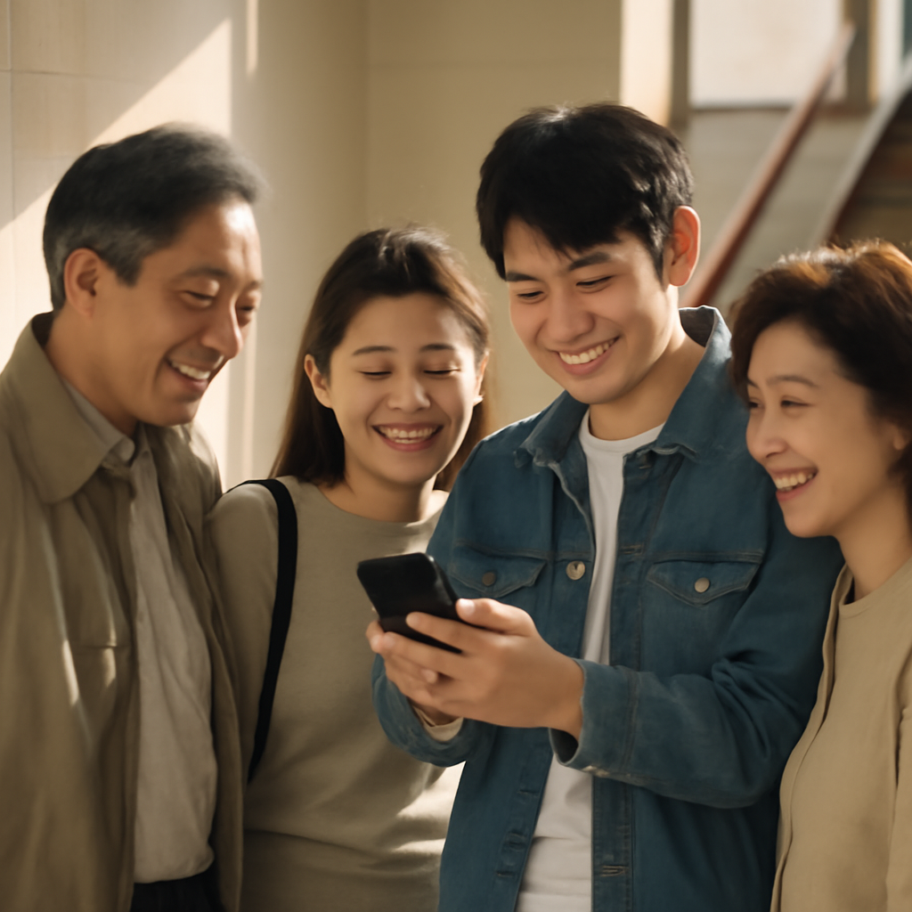 스마트폰으로 안내문 보는 시민들